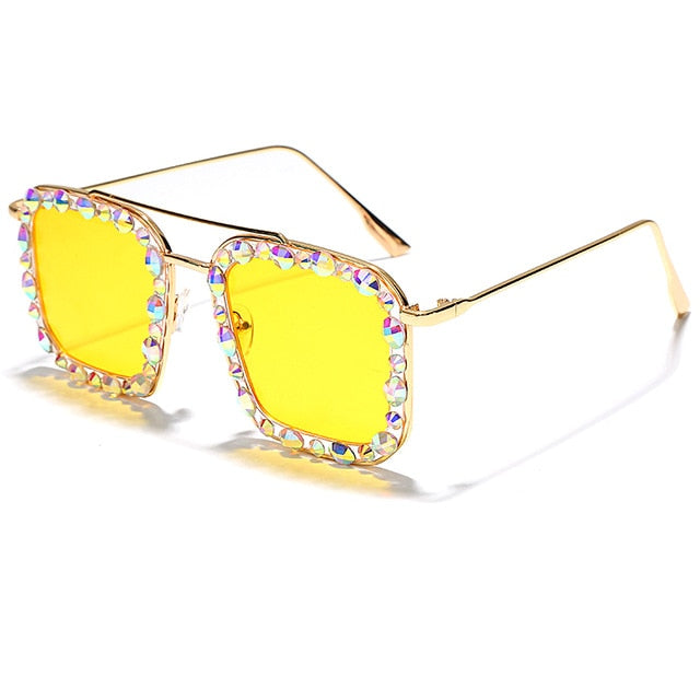 New Diamond-encrusted Large Thick Frame Square Sunglasses Women Golden  Chain Millionaire Sunglasses for Men Shades UV400 Glasses